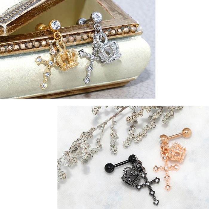 王冠と十字架チャームピアス｜ボディピアス凛【公式】