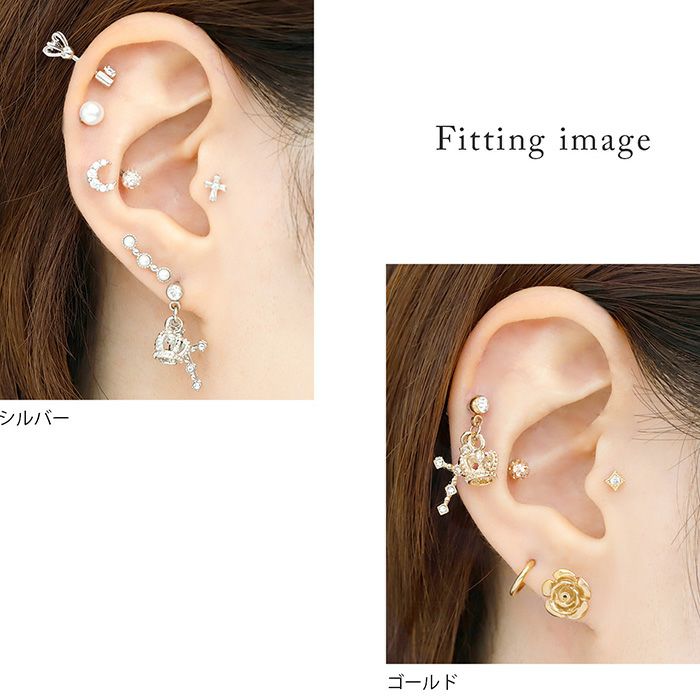 王冠と十字架チャームピアス｜ボディピアス凛【公式】