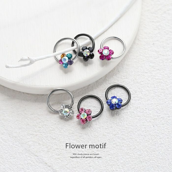 14G/16G]ビーズリング0007/CBR/花/シルバーピアス/ボディピアス