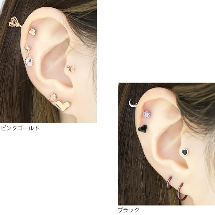 16G 14G 18G 軟骨ピアス かわいい ハート Wフェイス 大小はーと