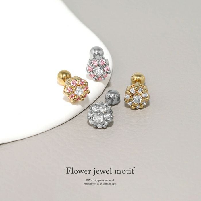 16G 軟骨ピアス フラワー ジュエル ビジュー 花 金属アレルギー ボディ