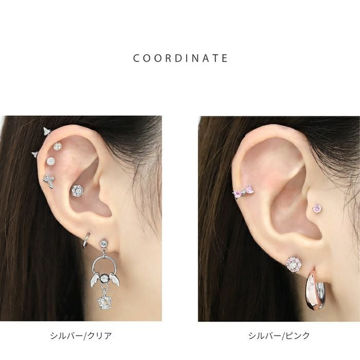 16G 軟骨ピアス フラワー ジュエル ビジュー 花 金属アレルギー ボディ