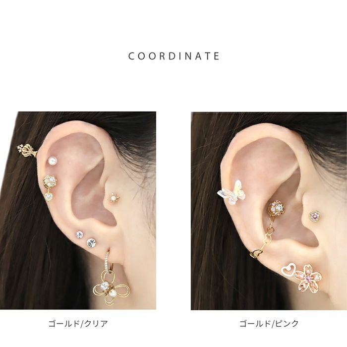 16G 軟骨ピアス フラワー ジュエル ビジュー 花 金属アレルギー ボディ