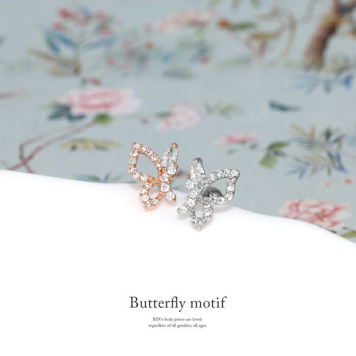 蝶々ピアス（横向き・キュービックジルコニア）｜ボディピアス凛【公式】