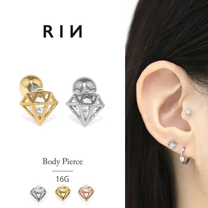 CZダイヤモンドマーク軟骨ピアス｜ボディピアス凛【公式】