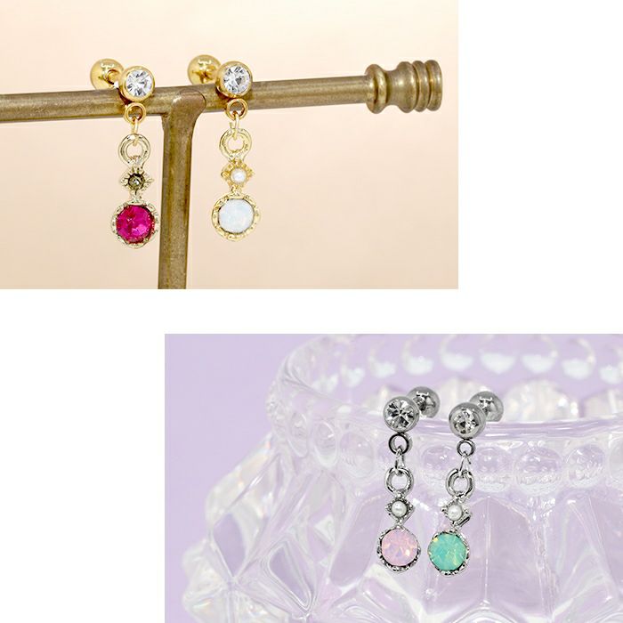 16G 14G 軟骨ピアス 揺れる チャーム ジュエル パール ビジュー