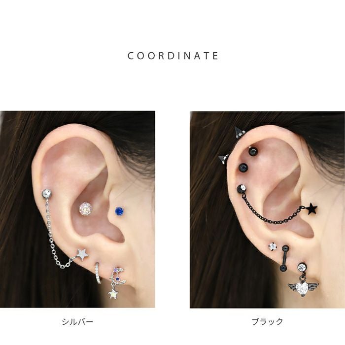 スターとジュエルのダブルチェーンピアス｜ボディピアス凛【公式】