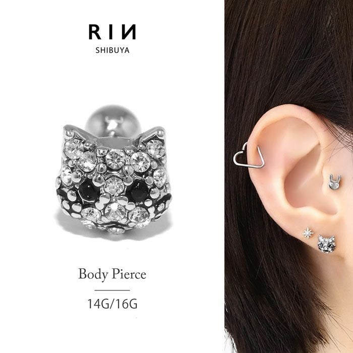 16G 14G 軟骨ピアス ジュエル 猫 CAT ネコ キラキラ かわいい キュート