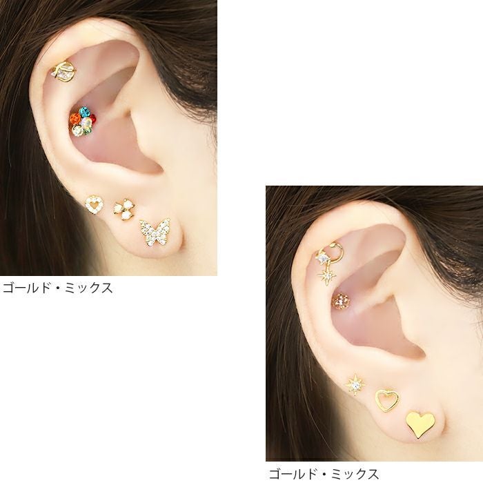 16G 14G 18G 軟骨ピアス ハート 花 ジュエル ボディピアス ストレート