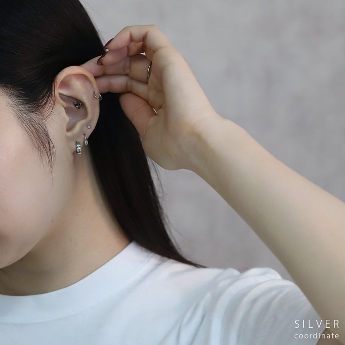 シンプル クール スタイリッシュ ジュエル フープ ステンレスピアス