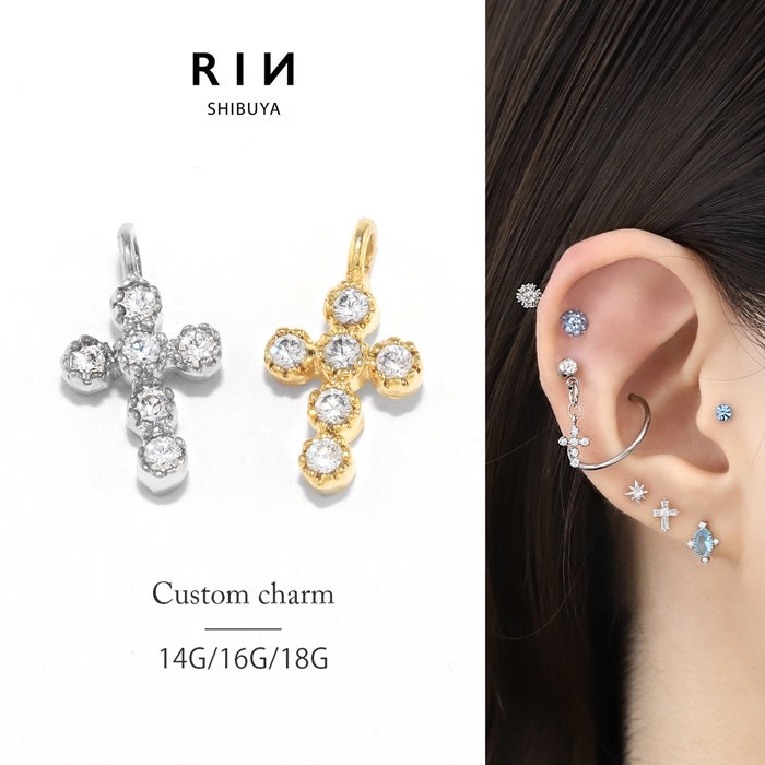 14G 16G 18G チャーム クロス 十字架 シルバー ゴールド cross ボディ