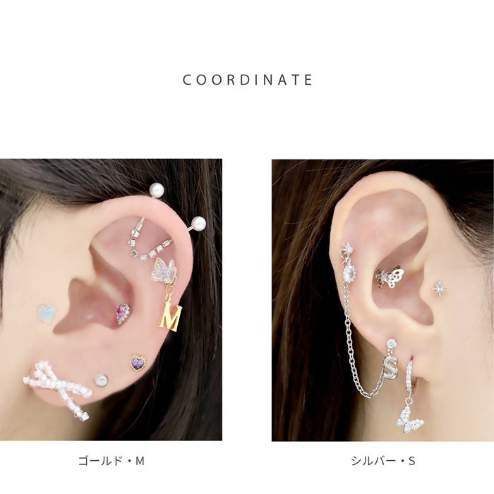 イニシャル アルファベット ボディピアス 18G 16G 14G 軟骨ピアス