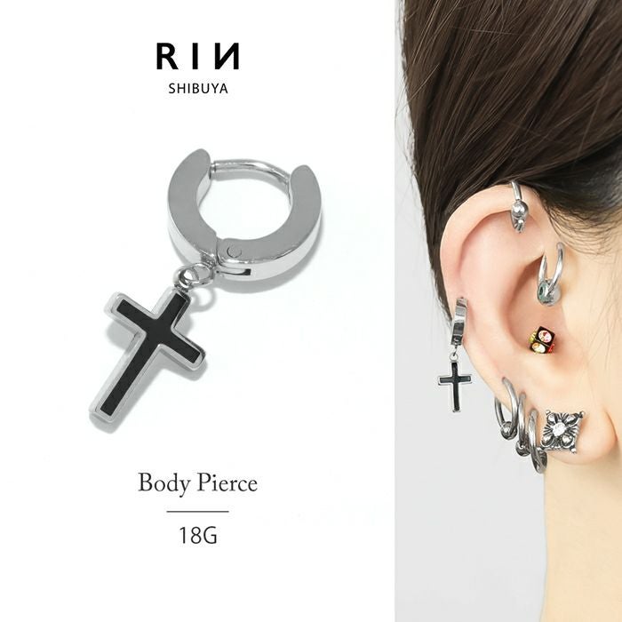 ステンレスピアス0026/クロスチャーム/フープ/ファッションピアス