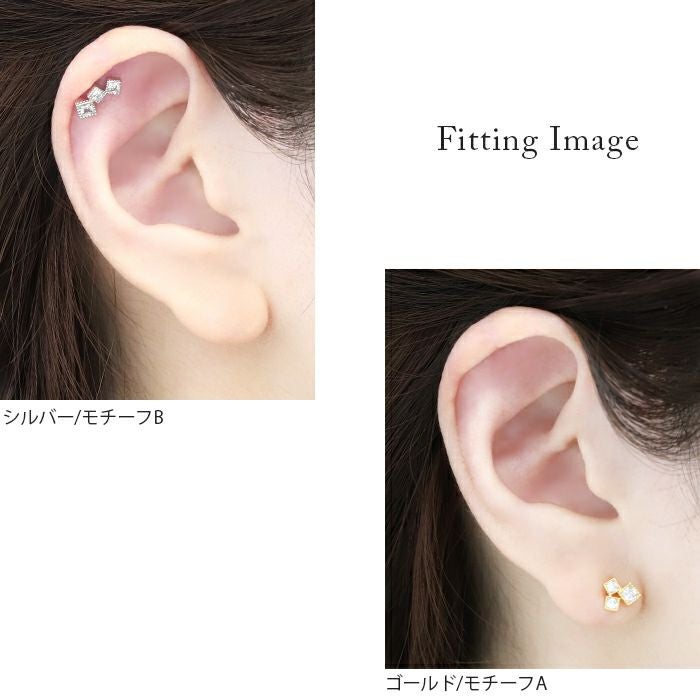 16G]軟骨0724/トリプルスクエアジュエルイヤーフィット/ボディピアス