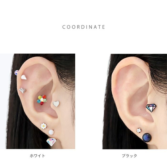 キャッチ 16G 18G ポップ ダイヤモンドシェイプ カラフル ホワイト