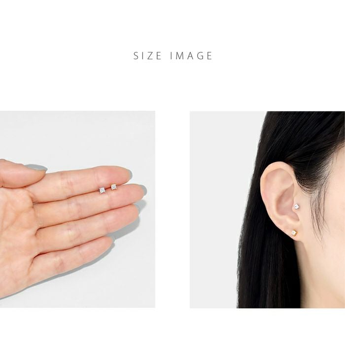 キャッチ 16G 18G スクエア ジュエル キラキラ 立爪 CZ 小さい 上品