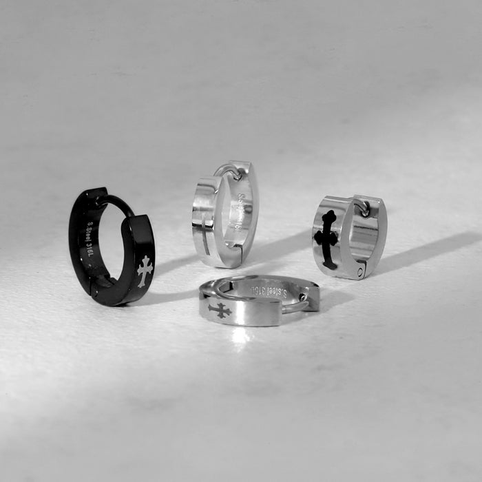 フープピアス 片耳用 クロス ワンタッチ フープ リング 片耳用 ステンレスピアス0045