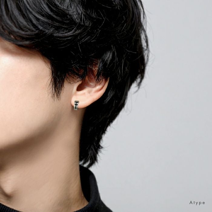 クロス ワンタッチ フープ リング 片耳用 ステンレスピアス0045