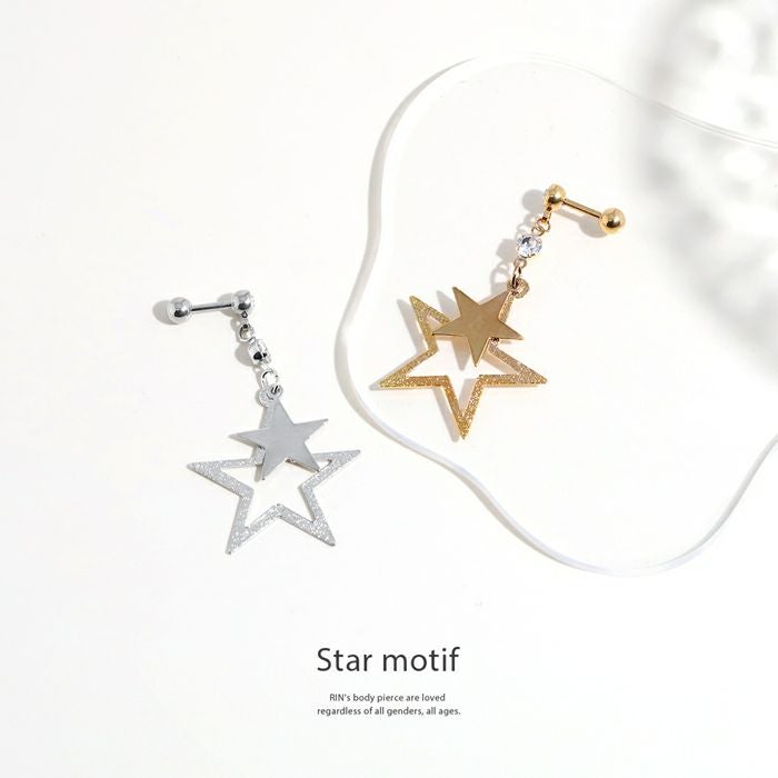ダブルスターチャームピアス 14G 16G オリジナル0160 スター 星
