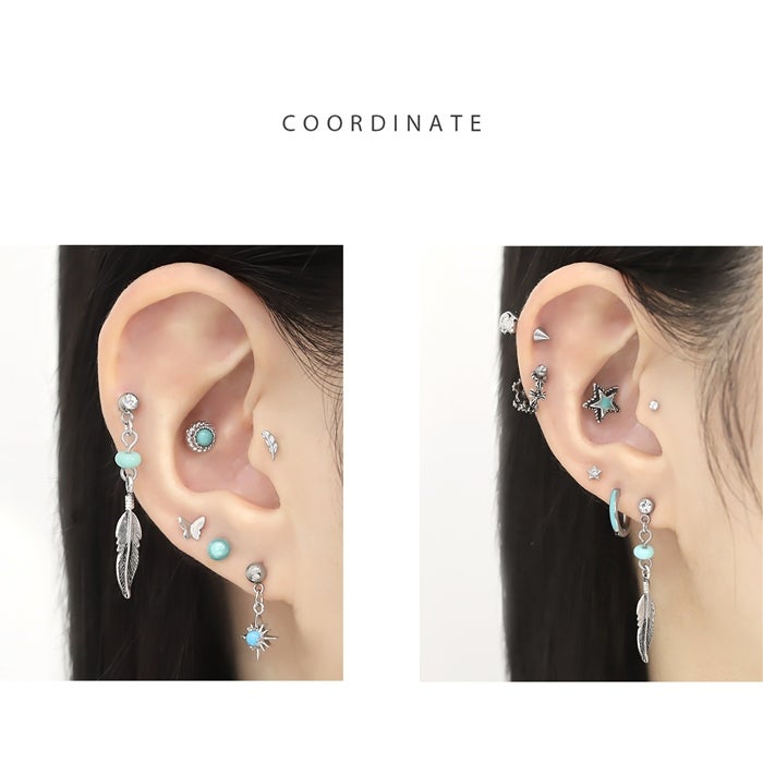 16G 14G 軟骨ピアス フェザー 羽 ターコイズ エスニック ネイティブ