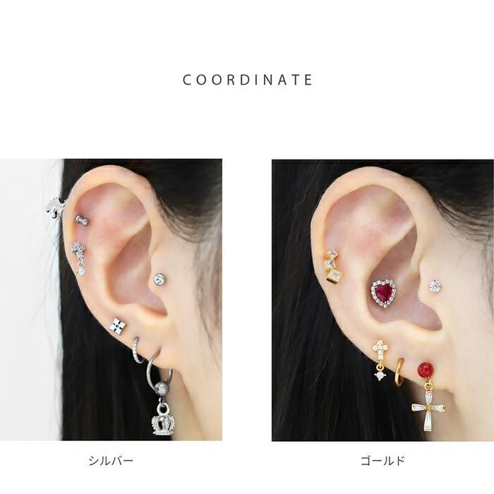 16G 軟骨ピアス ジュエル クロス 十字架 チャーム キュービック