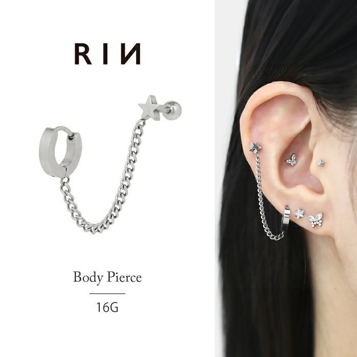 スター チェーン フープ 軟骨ピアス リング 16G ボディピアス