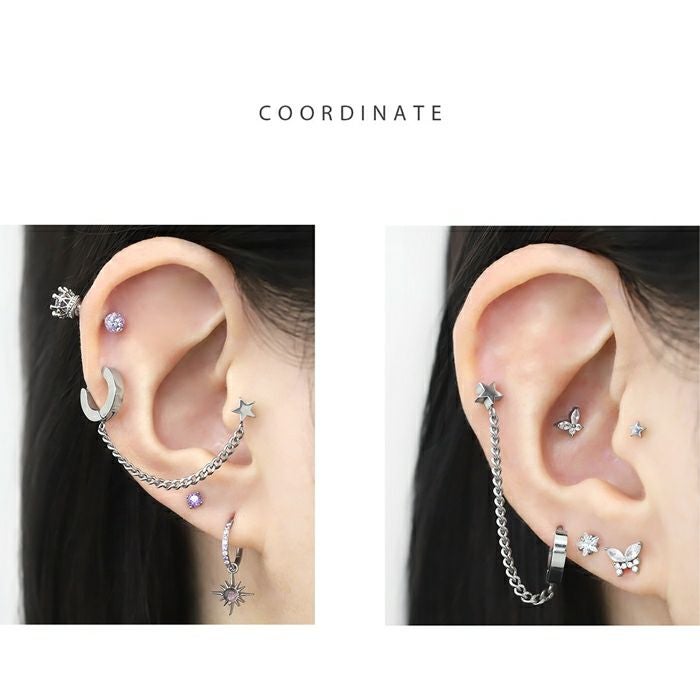 スター チェーン フープ 軟骨ピアス リング 16G ボディピアス