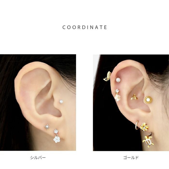 ホワイトフラワージュエルピアス ボディピアス 16G 軟骨ピアス 花