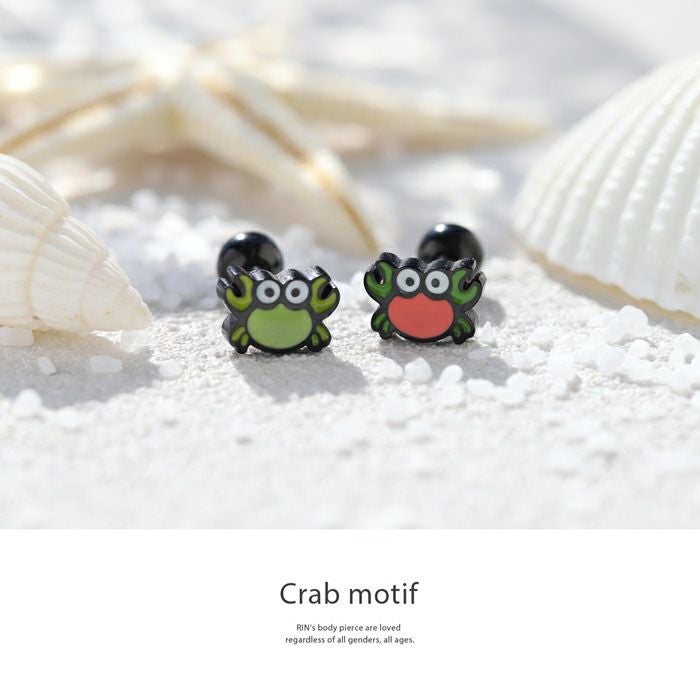 16G 軟骨ピアス かに 蟹 クラブ ポップ かわいい オレンジ グリーン