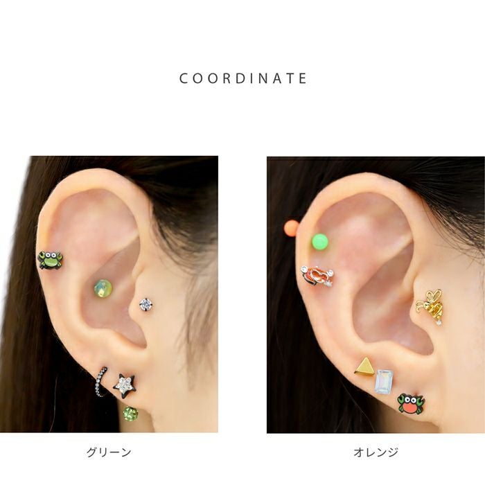 16G 軟骨ピアス かに 蟹 クラブ ポップ かわいい オレンジ グリーン