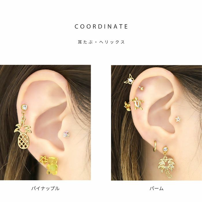 パイナップル&ヤシの木モチーフピアス｜ボディピアス凛【公式】
