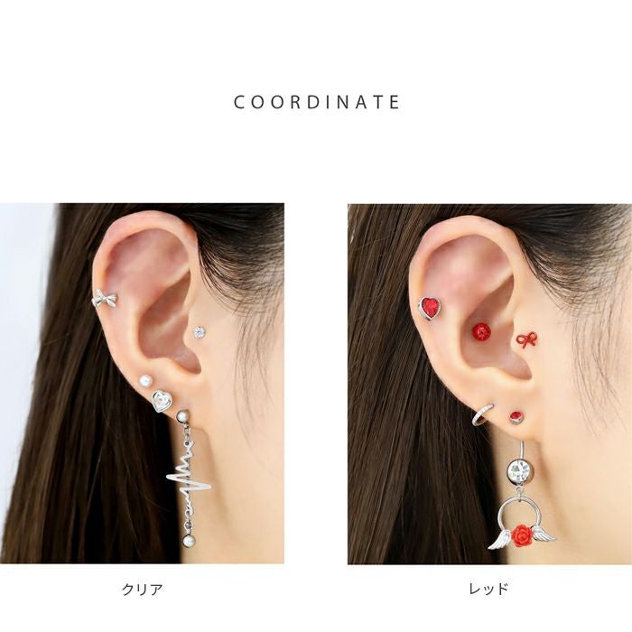 ジュエル ハート ボディピアス 16G 軟骨ピアス ジュエル ストレート