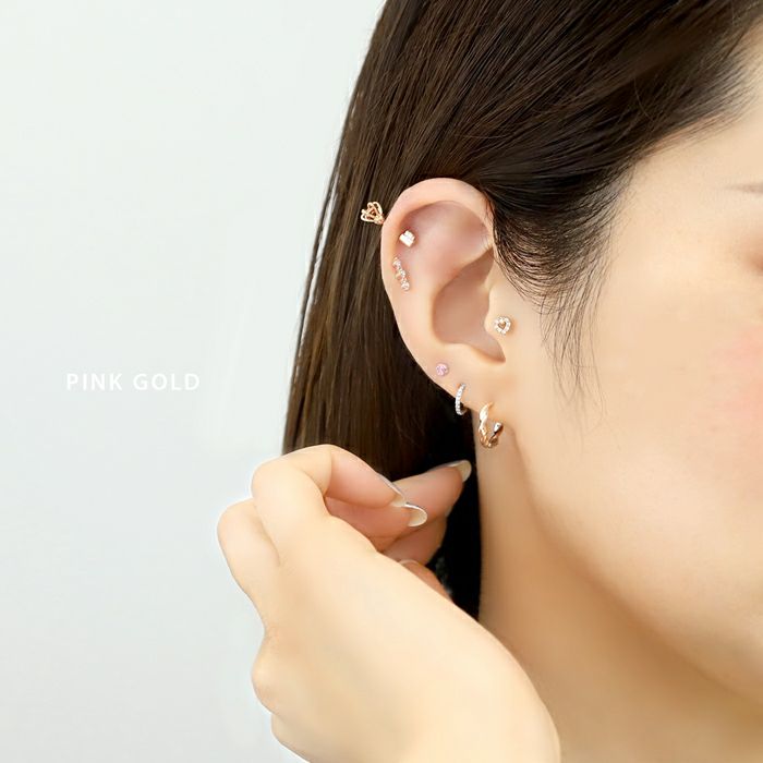 16G 軟骨ピアス ジュエル バー ライン 大人 キレイ キュービック
