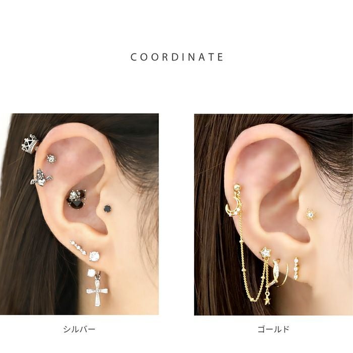 16G 軟骨ピアス ジュエル バー ライン 大人 キレイ キュービック