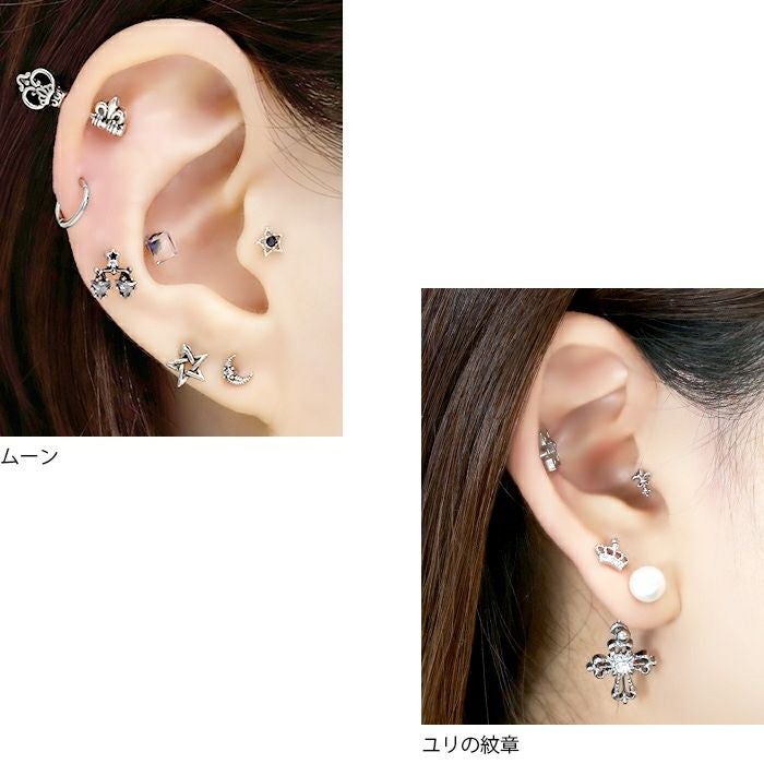 稀少❤︎❤︎グレーオパール大粒ピアスりんもこ様ご参考 ゴシック系ピアス（ユリの紋章・王冠・月）の通販|ボディピアス 凛