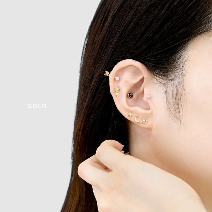 軟骨ピアス 16G ジュエル スクエア チャーム付き キュービック