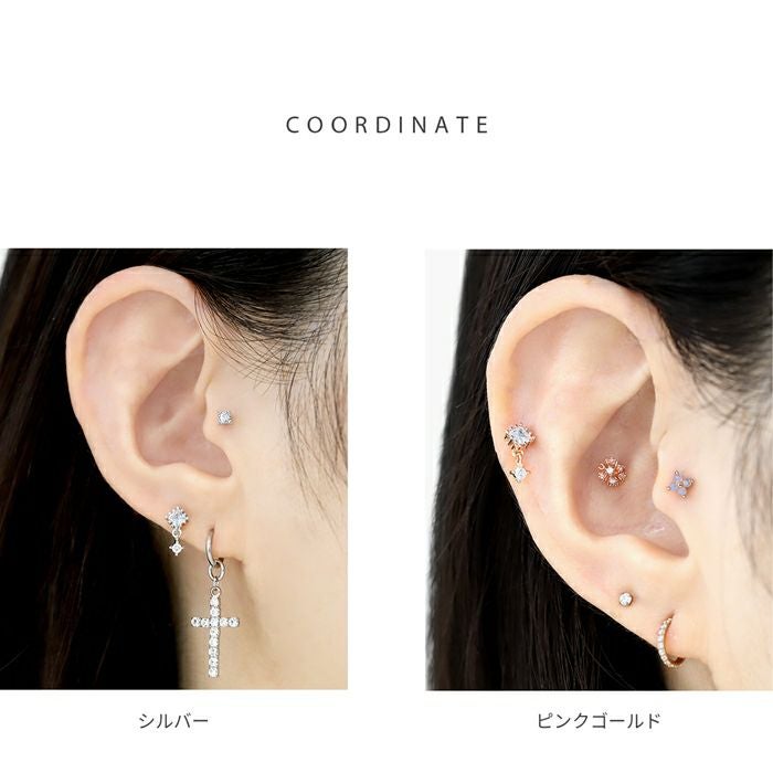 軟骨ピアス 16G ジュエル スクエア チャーム付き キュービック