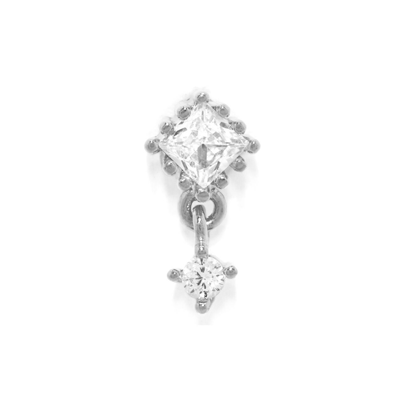 ピアス　No.4912 軟骨ピアス 16G ジュエル スクエア チャーム付き キュービック