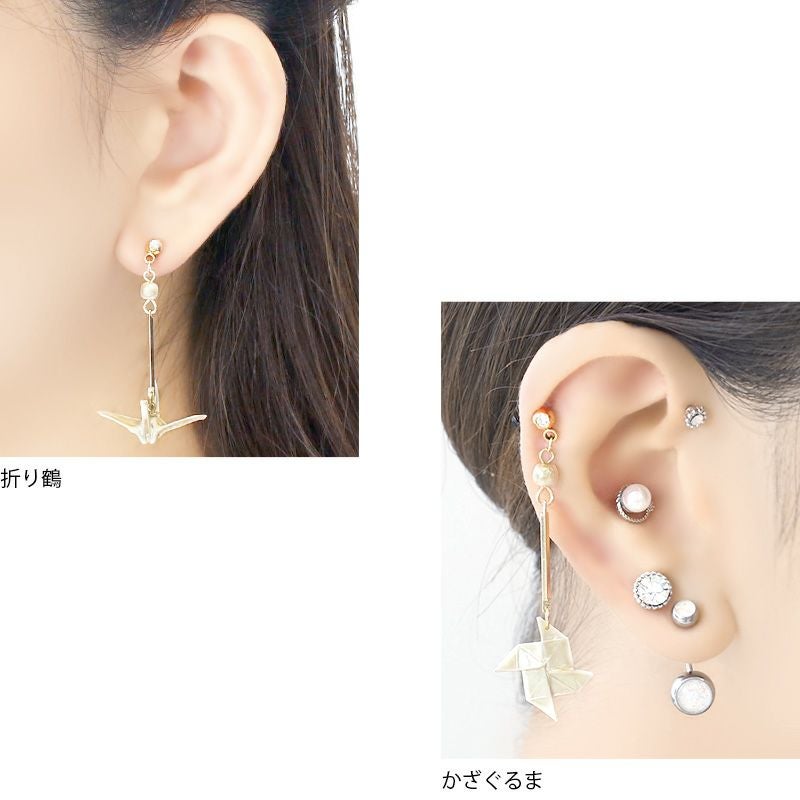 和風折り鶴かざぐるま兜チャームのピアス｜ボディピアス凛【公式】