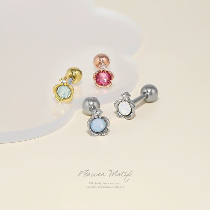 16G 軟骨ピアス かわいい ジュエル フラワー 花 小さめ ミルキーカラー