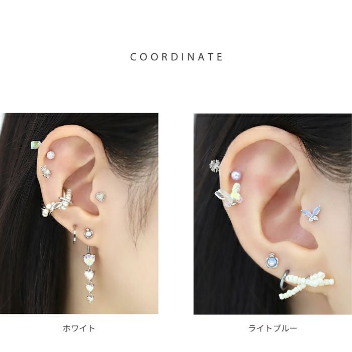 16G 軟骨ピアス かわいい ジュエル フラワー 花 小さめ ミルキーカラー