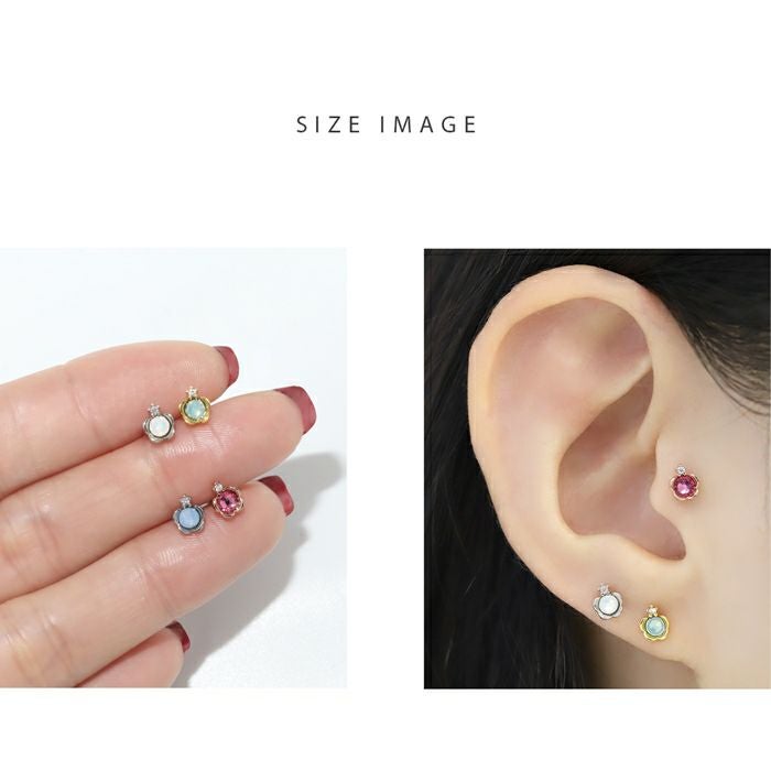 16G 軟骨ピアス かわいい ジュエル フラワー 花 小さめ ミルキーカラー