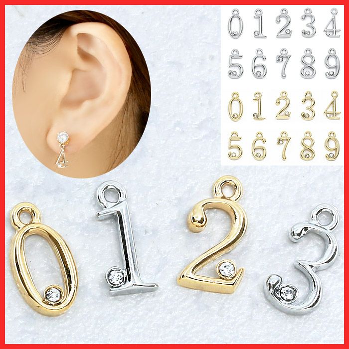 ナンバーチャーム ボディピアス 軟骨ピアス 14G 16G 18G 数字 ナンバー