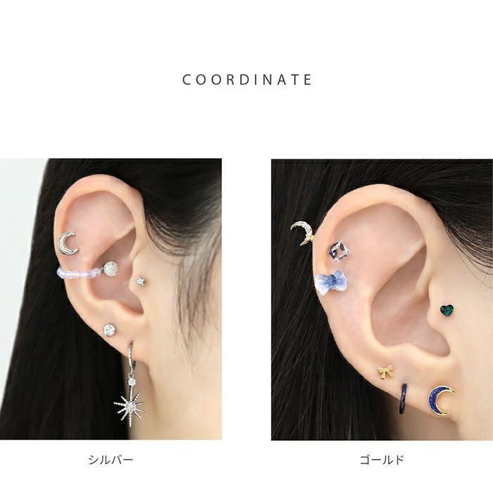 16G 軟骨ピアス かわいい 月 ムーン ラメ 可愛い 三日月 ボディピアス