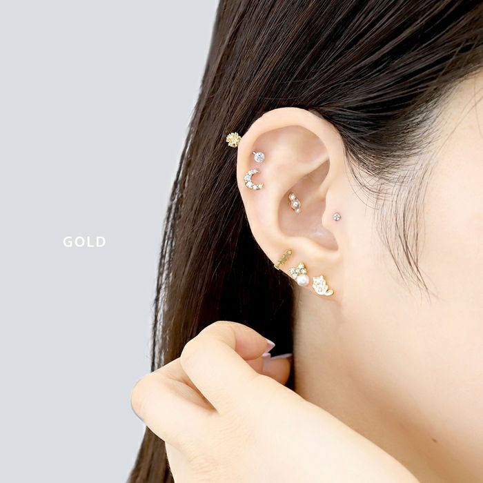 軟骨ピアス 16G ムーン ジュエル 三日月 キュービックジルコニア