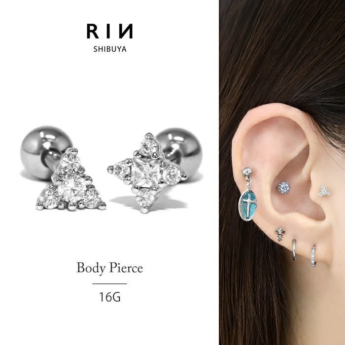 4つのキュービックジルコニアフラワーピアス｜ボディピアス凛【公式】