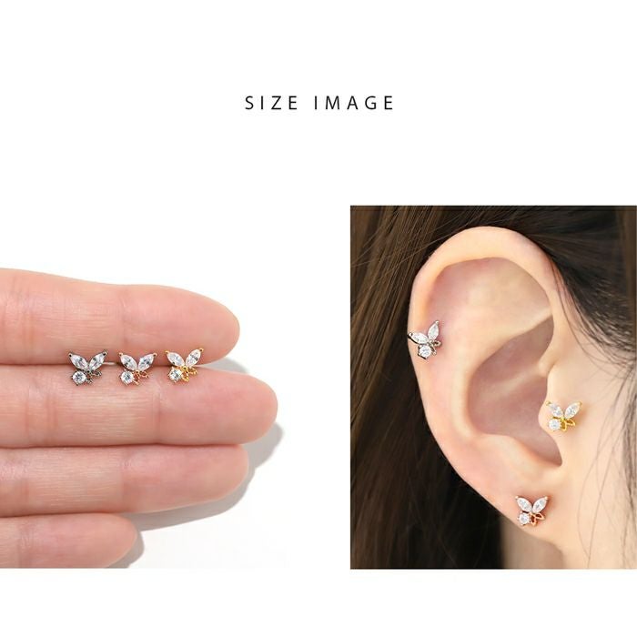 一粒ジュエル付きバタフライピアス｜ボディピアス凛【公式】