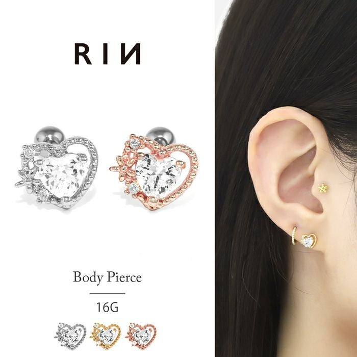 軟骨ピアス 16G ハート ジュエル キュービックジルコニア かわいい