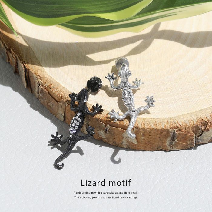 16G 軟骨ピアス とかげ リザード 爬虫類 ゆらゆら ステンレス 金属