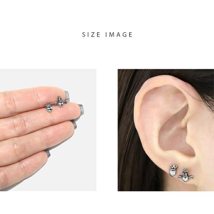 16G 軟骨ピアス ハート王冠 王様 翼 ウィング シルバー スタイリッシュ